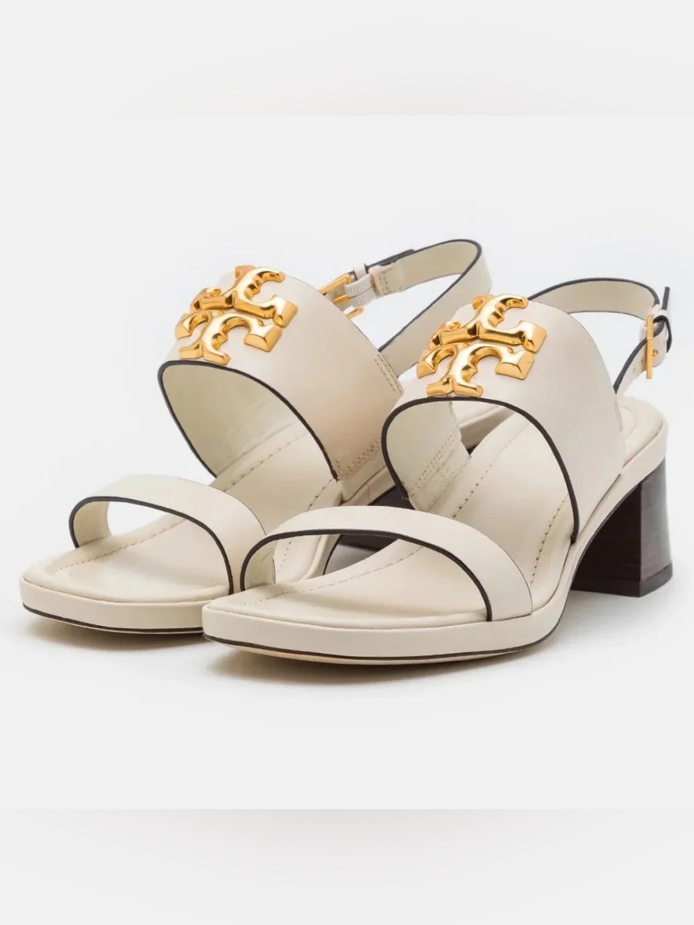 Tory Burch Eleanor Cream Leather Block-Heel Sandals Size 10.5